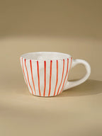 White Ceramic Cup with Hand-Painted Red Stripes - The Golden Theory