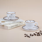 White Ceramic Espresso Cup and Saucer with Black Dots | Set of 2 - The Golden Theory