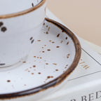 White Ceramic Espresso Cup and Saucer with Black Dots | Set of 2 - The Golden Theory
