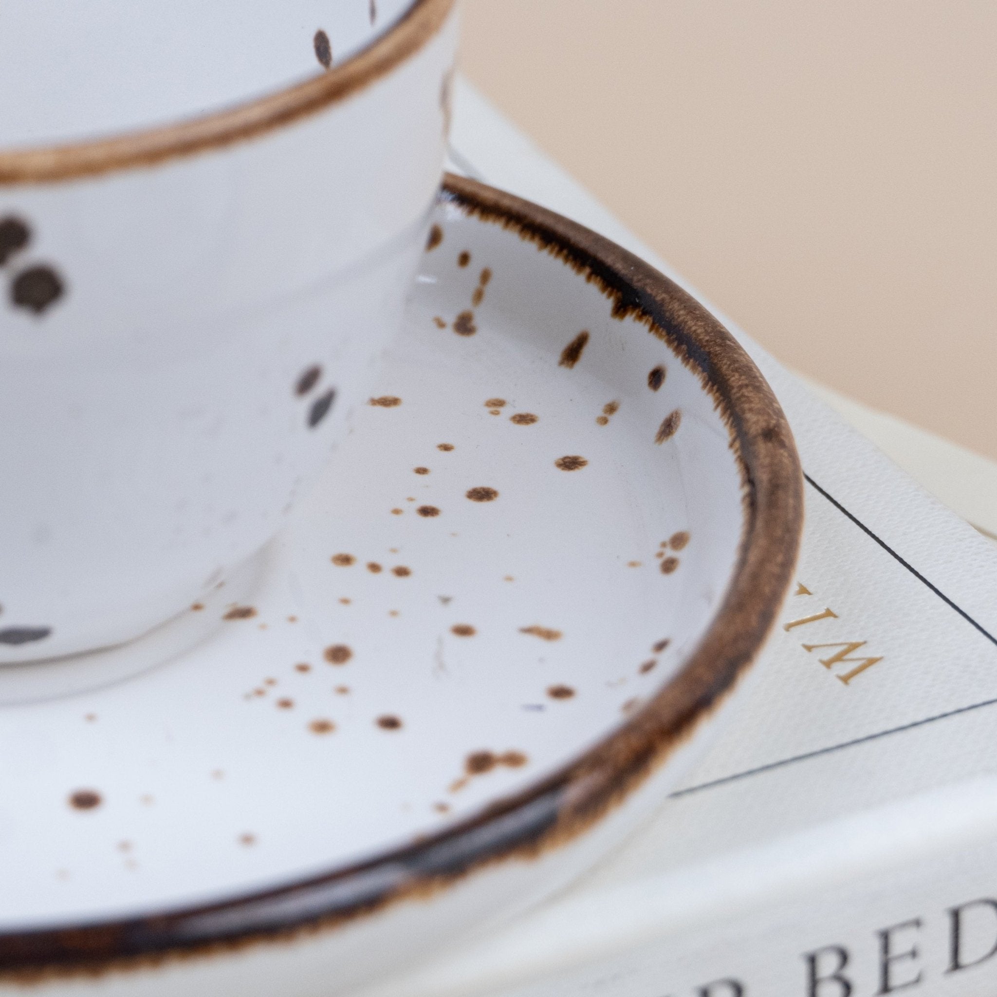 White Ceramic Espresso Cup and Saucer with Black Dots | Set of 2 - The Golden Theory