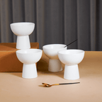 White Ceramic Pedestal Bowls Set of 4 - The Golden Theory