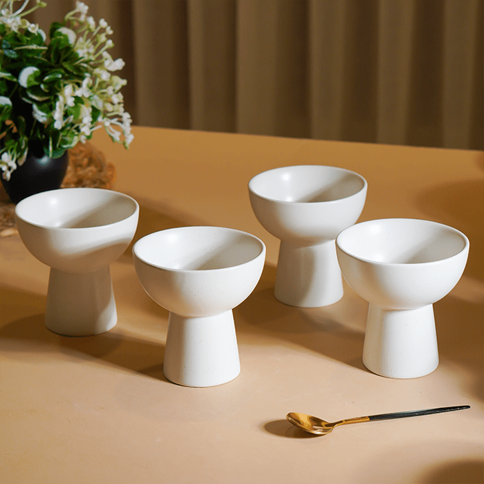 White Ceramic Pedestal Bowls Set of 4 - The Golden Theory