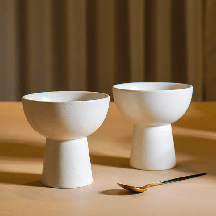 White Ceramic Pedestal Bowls Set of 4 - The Golden Theory
