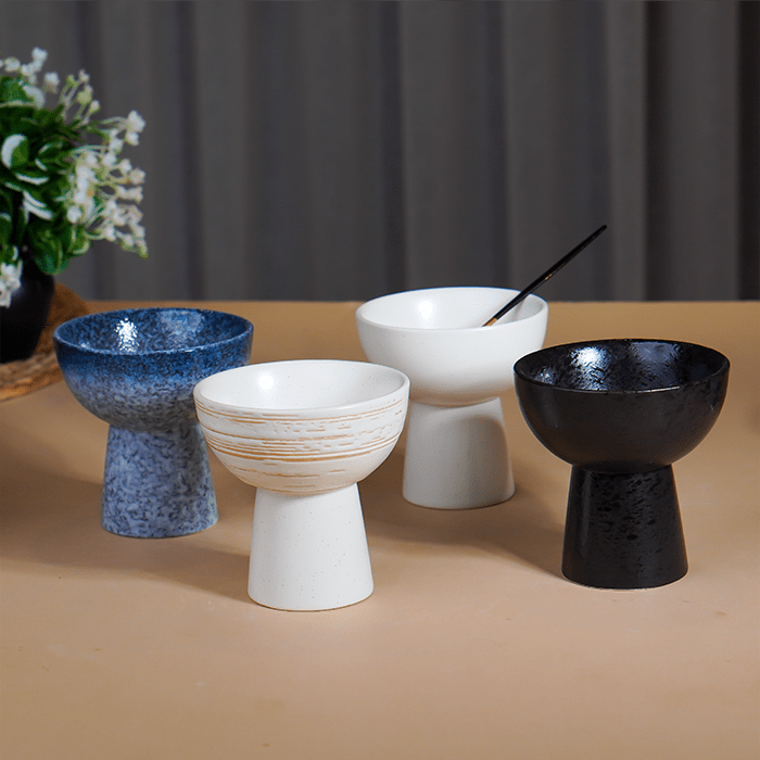 White Ceramic Pedestal Bowls Set of 4 - The Golden Theory