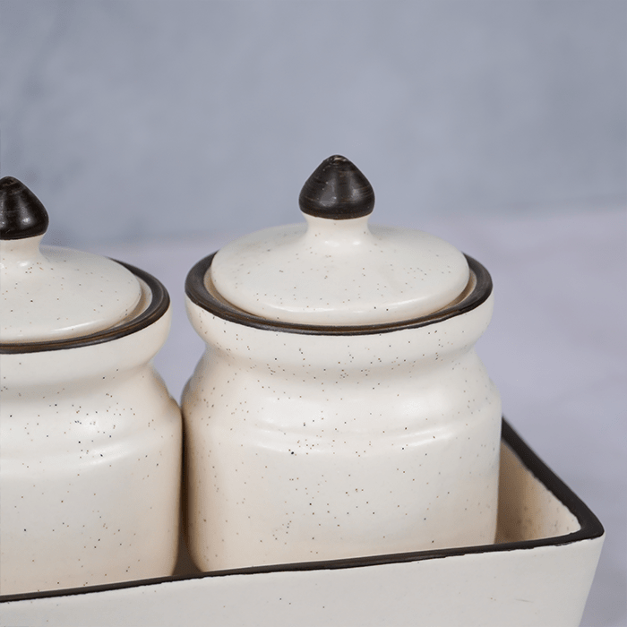 White Ceramic Pickle Jar Set | Set of 2 - The Golden Theory