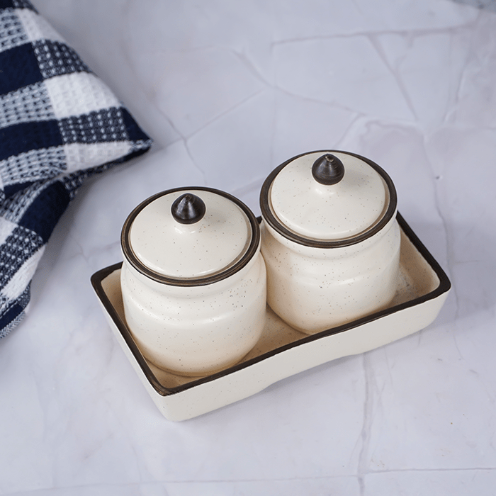 White Ceramic Pickle Jar Set | Set of 2 - The Golden Theory