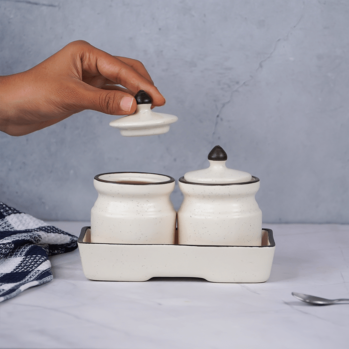 White Ceramic Pickle Jar Set | Set of 2 - The Golden Theory