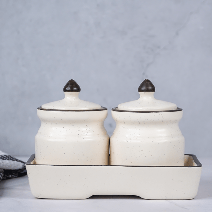 White Ceramic Pickle Jar Set | Set of 2 - The Golden Theory