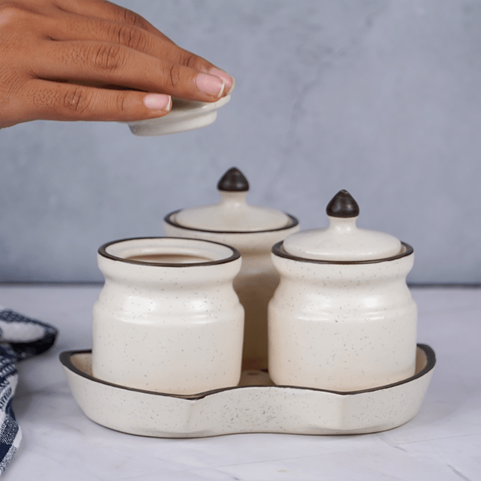 White Ceramic Pickle Jar Set | Set of 3 - The Golden Theory