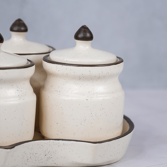 White Ceramic Pickle Jar Set | Set of 3 - The Golden Theory