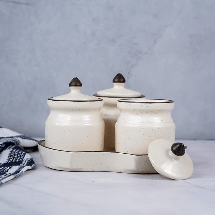 White Ceramic Pickle Jar Set | Set of 3 - The Golden Theory