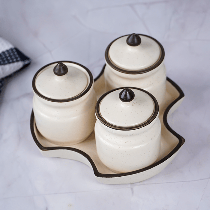 White Ceramic Pickle Jar Set | Set of 3 - The Golden Theory