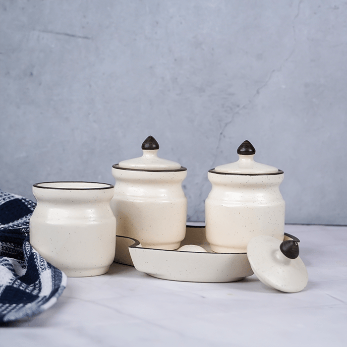 White Ceramic Pickle Jar Set | Set of 3 - The Golden Theory