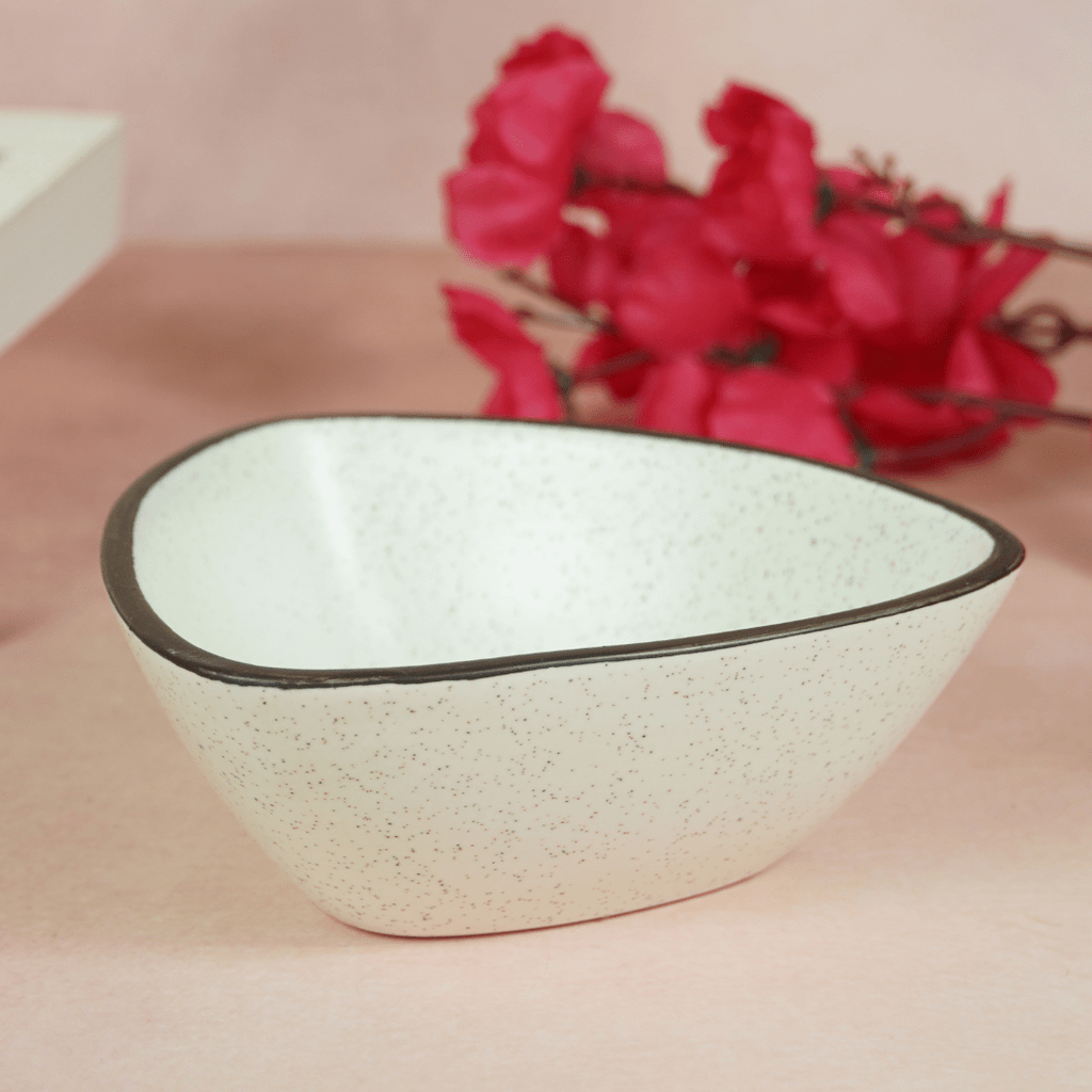 White Ceramic Pyramid Serving Bowl with Black Border - The Golden Theory