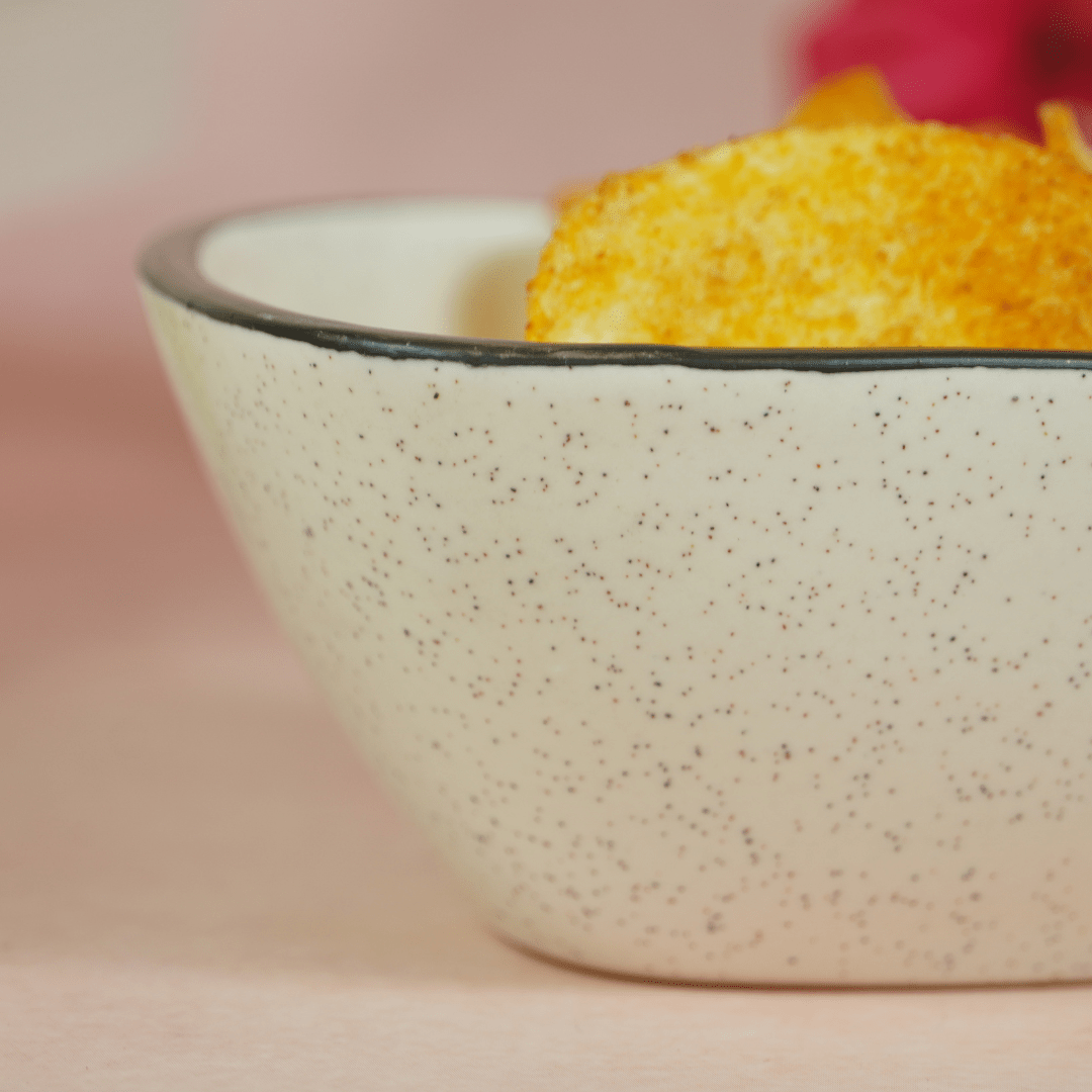 White Ceramic Pyramid Serving Bowl with Black Border Secondary image