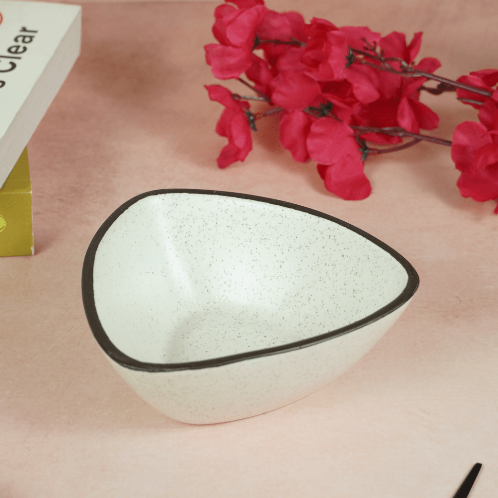 White Ceramic Pyramid Serving Bowl with Black Border - The Golden Theory