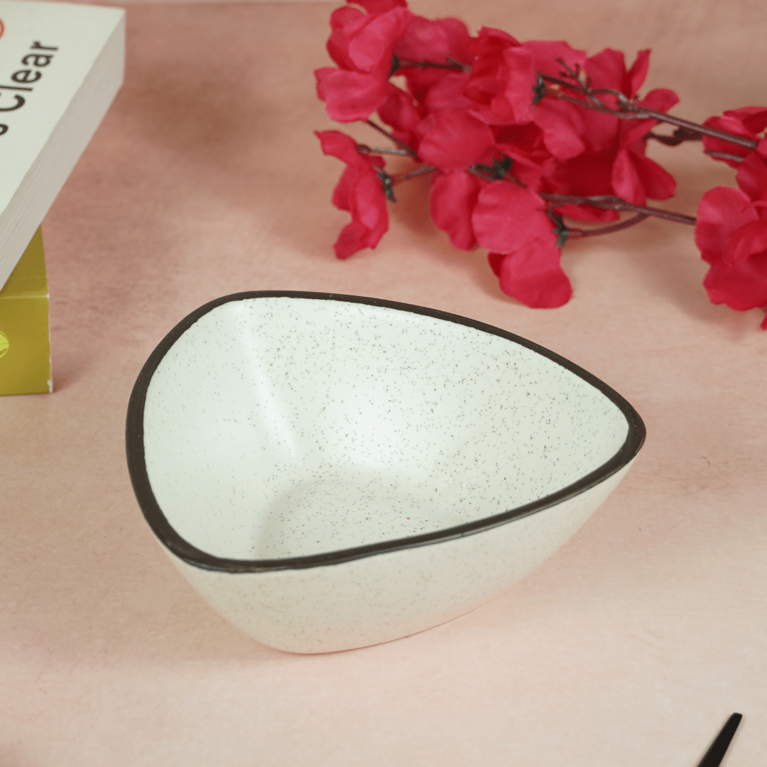 White Ceramic Pyramid Serving Bowl with Black Border - The Golden Theory
