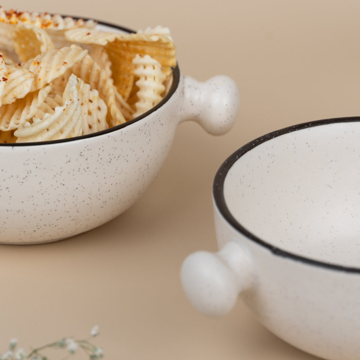 White Ceramic Serving Bowl with Black Border | Set of 2 - The Golden Theory