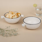 White Ceramic Serving Bowl with Black Border | Set of 2 - The Golden Theory