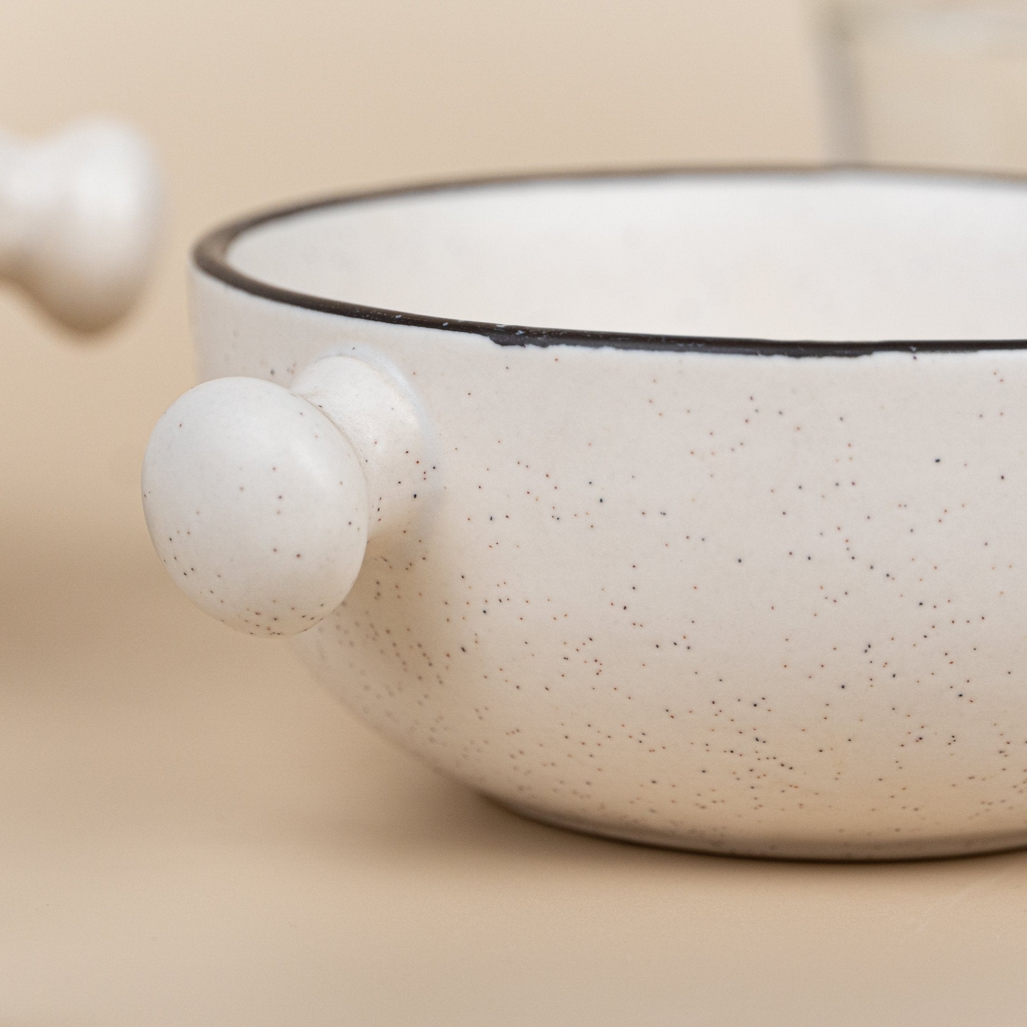 White Ceramic Serving Bowl with Black Border | Set of 2 - The Golden Theory