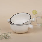 White Ceramic Serving Bowl with Black Border | Set of 2 - The Golden Theory