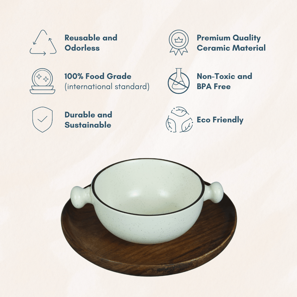 White Ceramic Serving Bowl with Black Border | Set of 2 - The Golden Theory