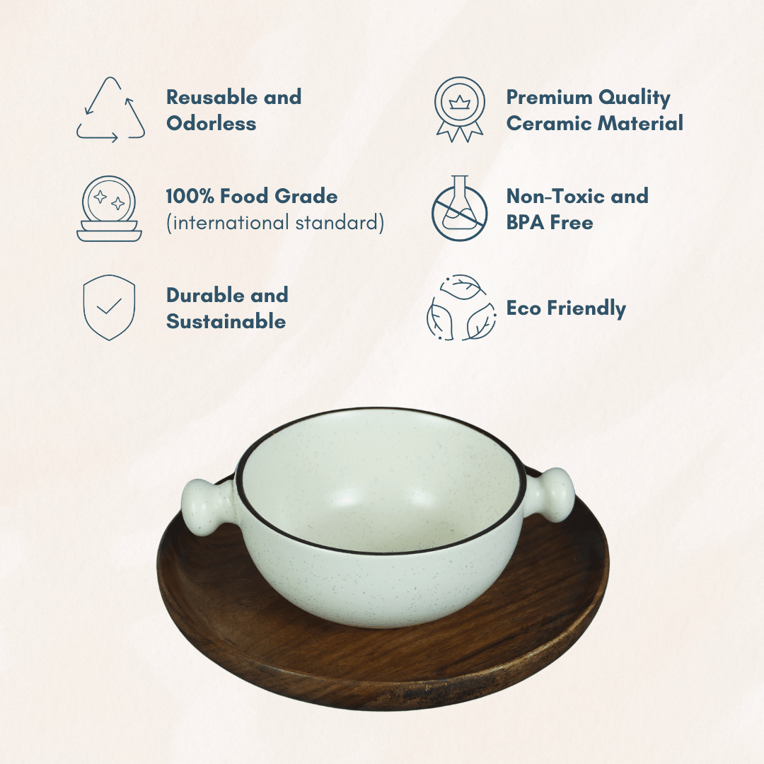 White Ceramic Serving Bowl with Black Border | Set of 2 - The Golden Theory