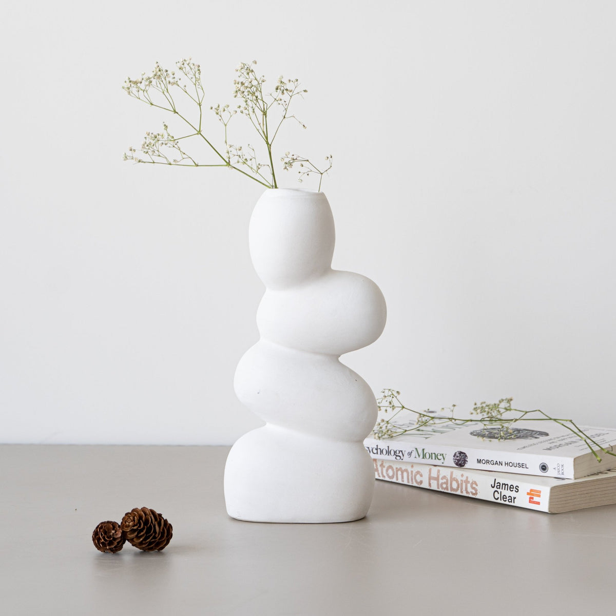 White Ceramic Stacked Stone Flower Vase - The Golden Theory Main image
