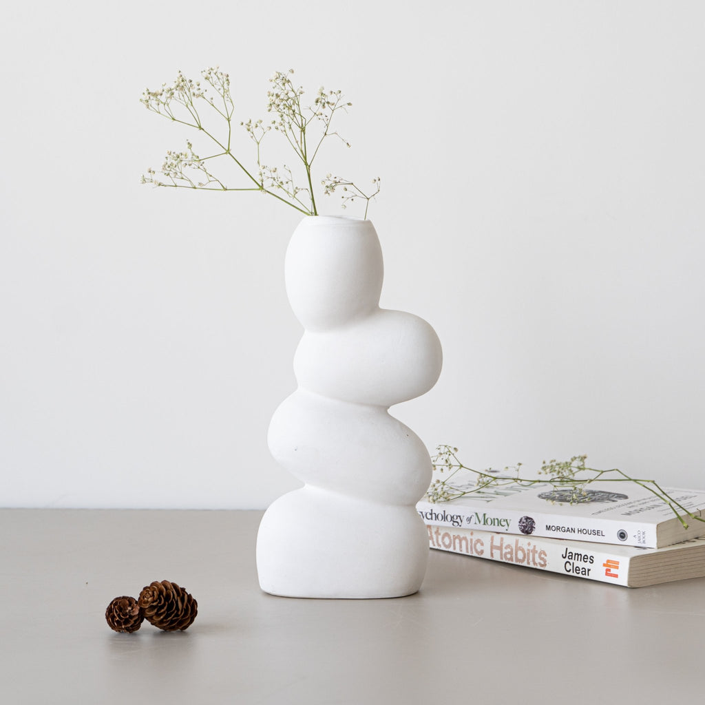 White Ceramic Stacked Stone Flower Vase - The Golden Theory