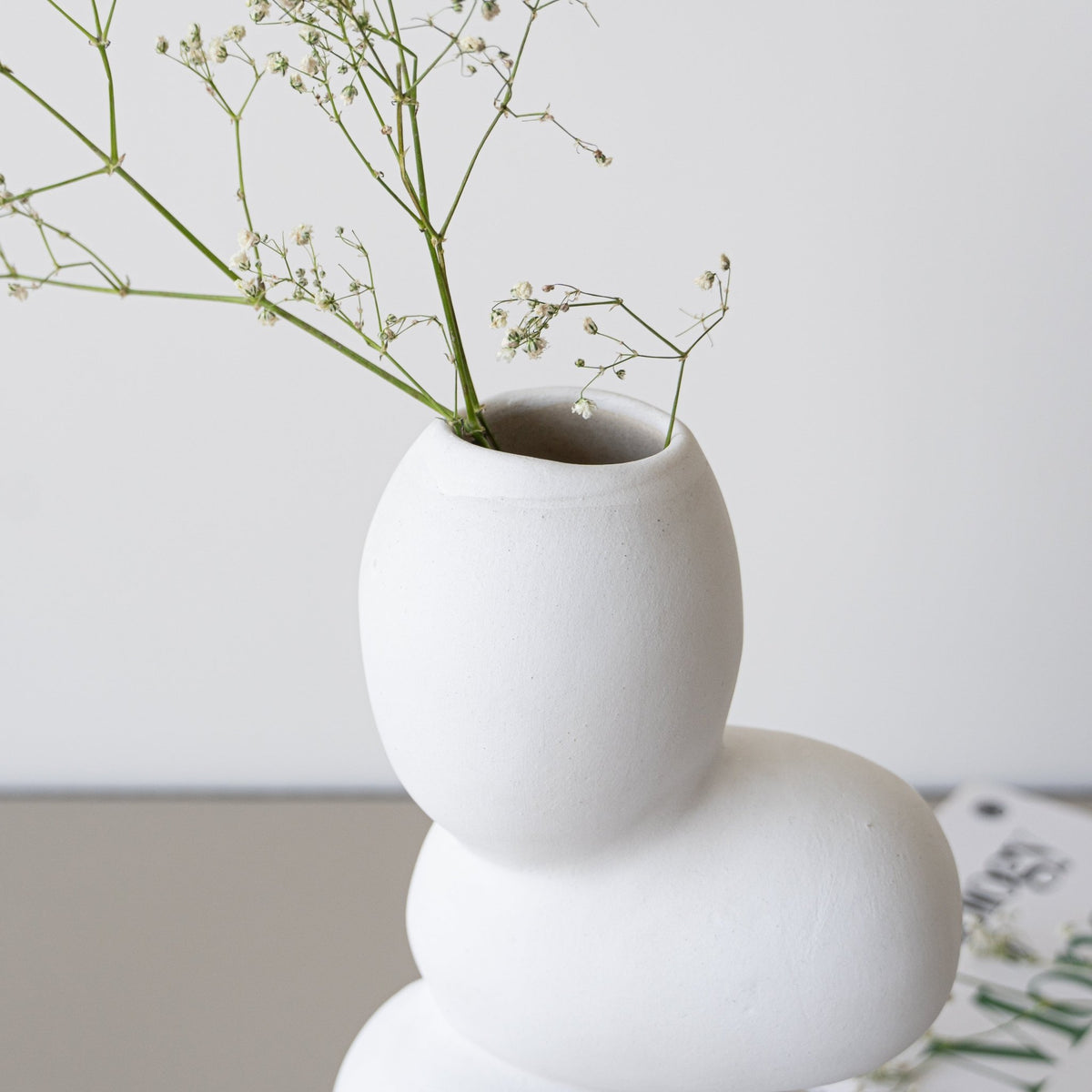 White Ceramic Stacked Stone Flower Vase - The Golden Theory
