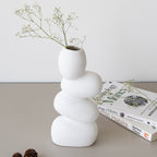White Ceramic Stacked Stone Flower Vase - The Golden Theory
