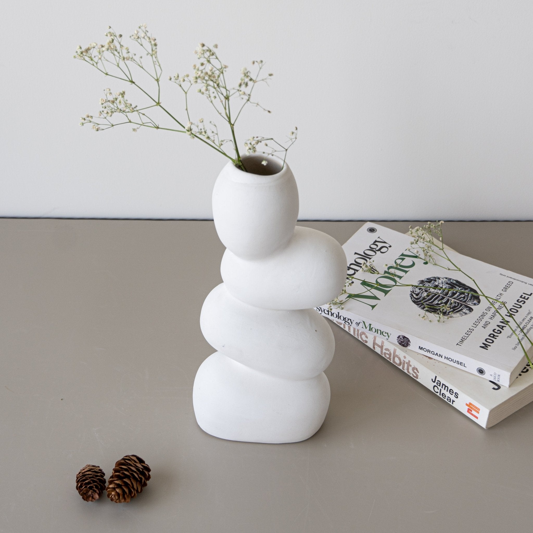 White Ceramic Stacked Stone Flower Vase Secondary image