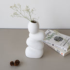 White Ceramic Stacked Stone Flower Vase - The Golden Theory