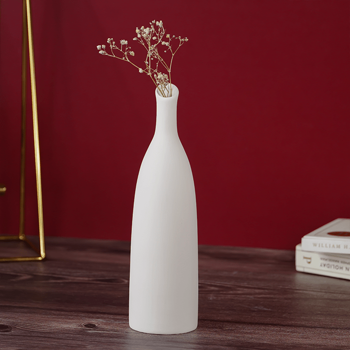 White Ceramic Vase with Narrow Neck - The Golden Theory