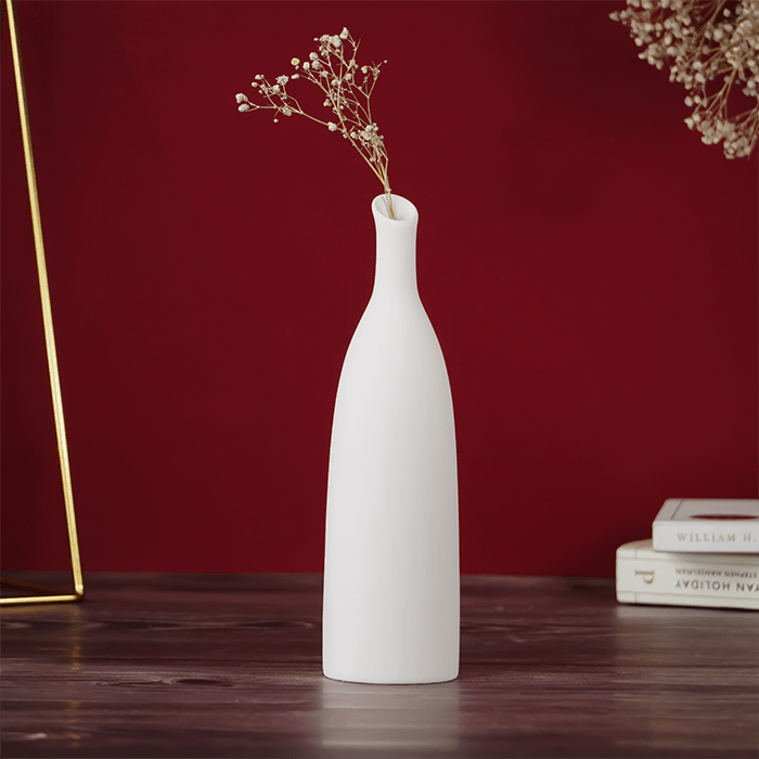 White Ceramic Vase with Narrow Neck - The Golden Theory