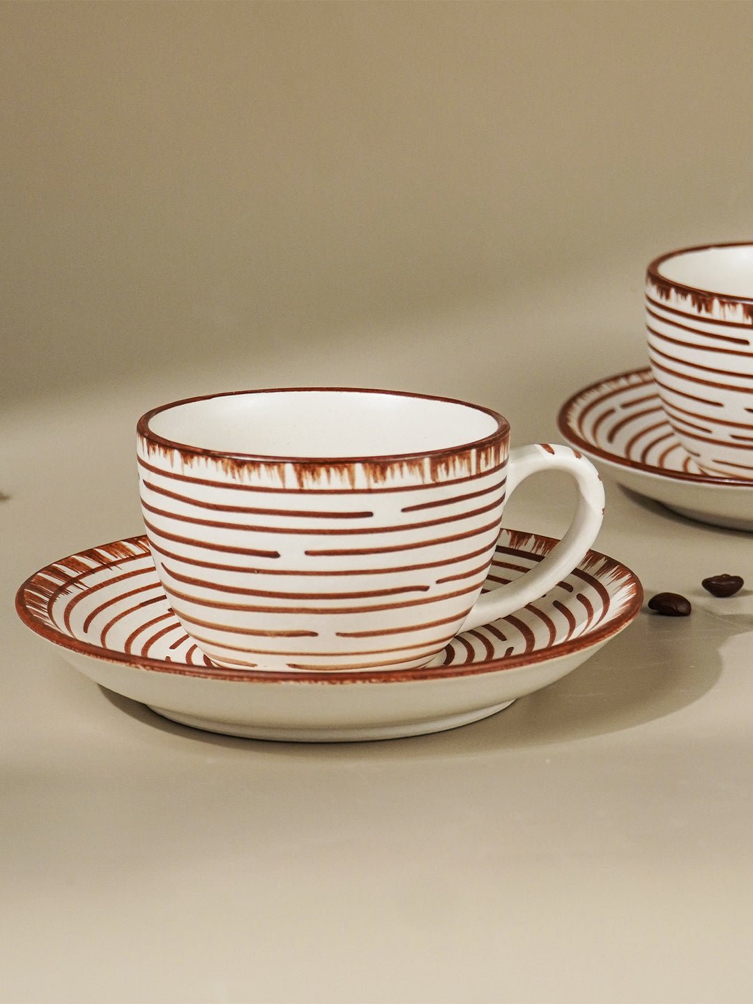 White Ceramic with Brown Spiral Cup and Saucer Set Secondary image