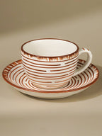 White Ceramic with Brown Spiral Cup and Saucer Set - The Golden Theory