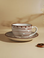 White Ceramic with Brown Spiral Cup and Saucer Set - The Golden Theory
