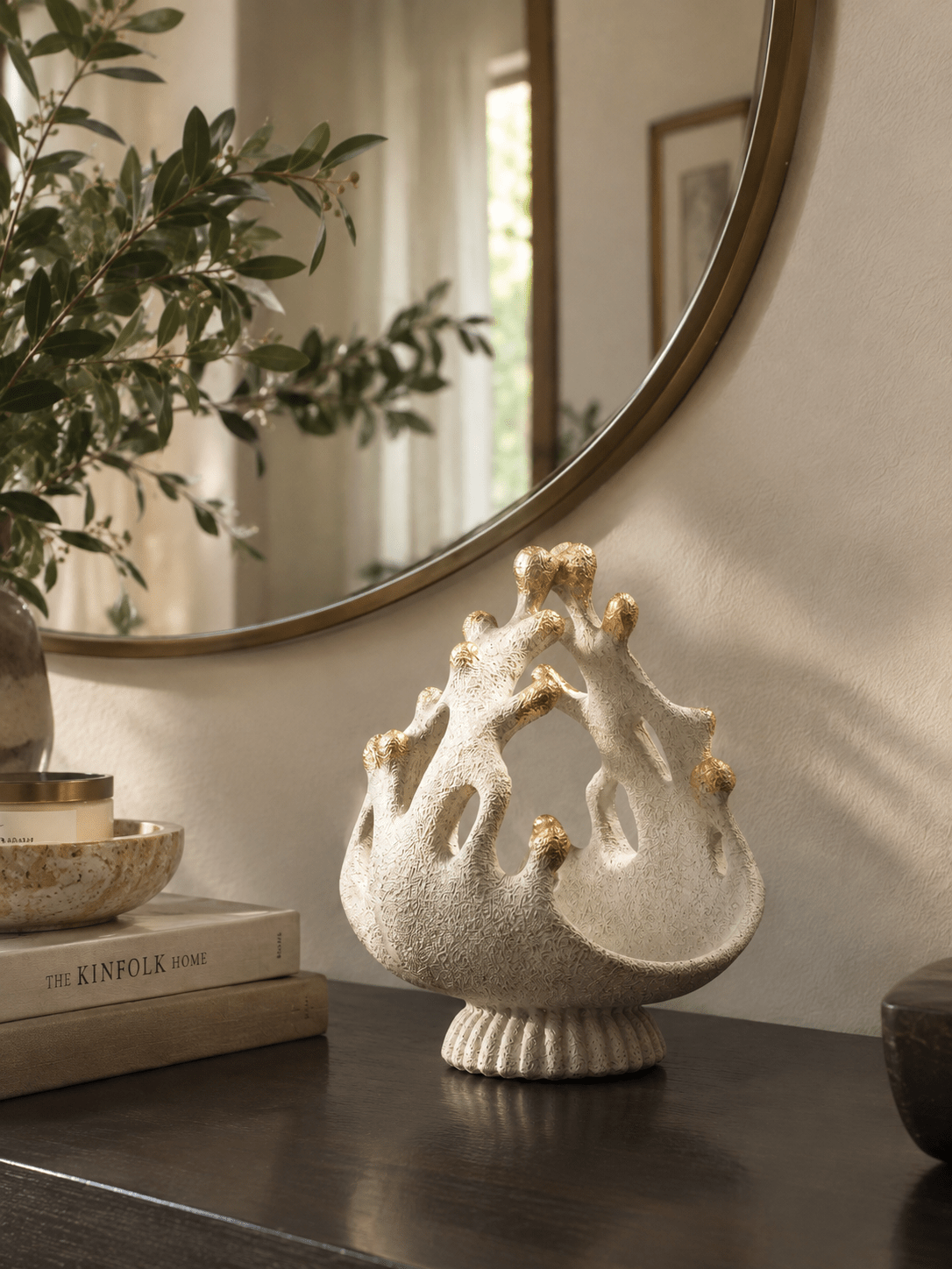 White Coral Sculptural Bowl with Gold Accents Secondary image