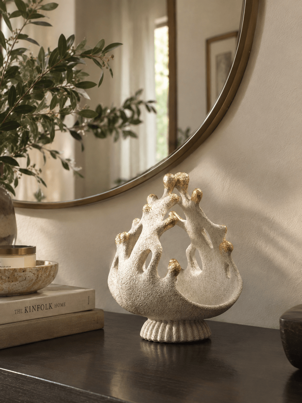 White Coral Sculptural Bowl with Gold Accents - The Golden Theory