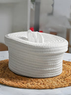 White Cotton Rope Tissue Box with Soft-Lid Closure - The Golden Theory