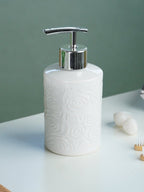 White Embossed Rose Ceramic Bathroom Set of 3 - The Golden Theory