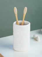 White Embossed Rose Ceramic Bathroom Set of 3 - The Golden Theory