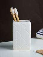 White Geometric Embossed Ceramic Bathroom Set of 3 - The Golden Theory