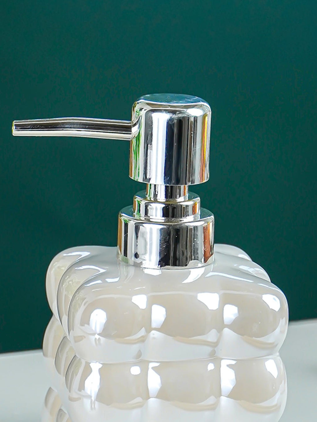 White Glossy Cloud-Inspired Ceramic Soap Dispenser - The Golden Theory