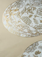 White & Gold Floral Table Mat with Botanical Illustration - The Golden Theory