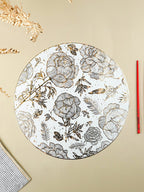 White & Gold Floral Table Mat with Botanical Illustration - The Golden Theory