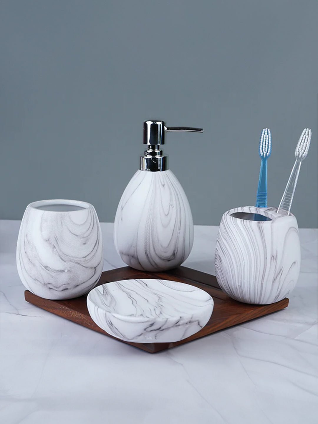 White Marble Art Bathroom Set – Luxurious Bath Accessories - The Golden Theory Main image