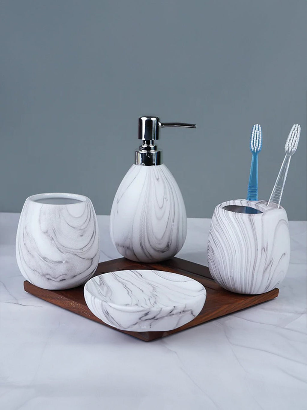 White Marble Art Bathroom Set – Luxurious Bath Accessories - The Golden Theory