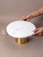 White Marble Cake Stand with Brass Base - The Golden Theory